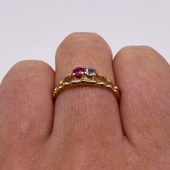 10k yellow gold Ruby and sapphire ring - Picture 11 of 11